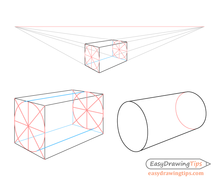 Cylinder two point perspective drawing