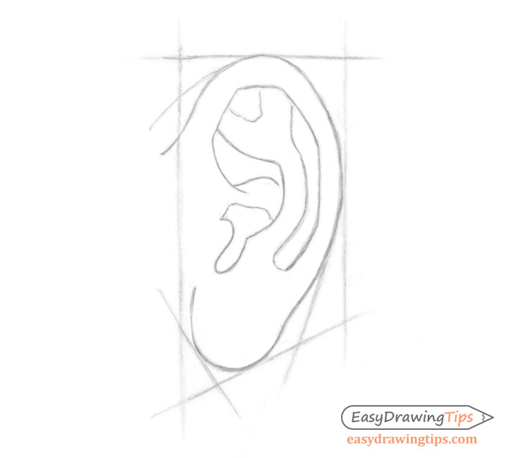 Ear side view outline drawing in frame