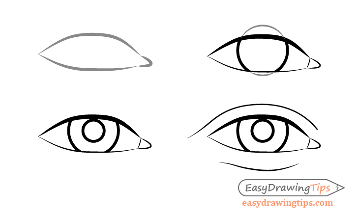 Male eye front view drawing step by step