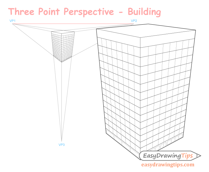 Three point perspective building drawing