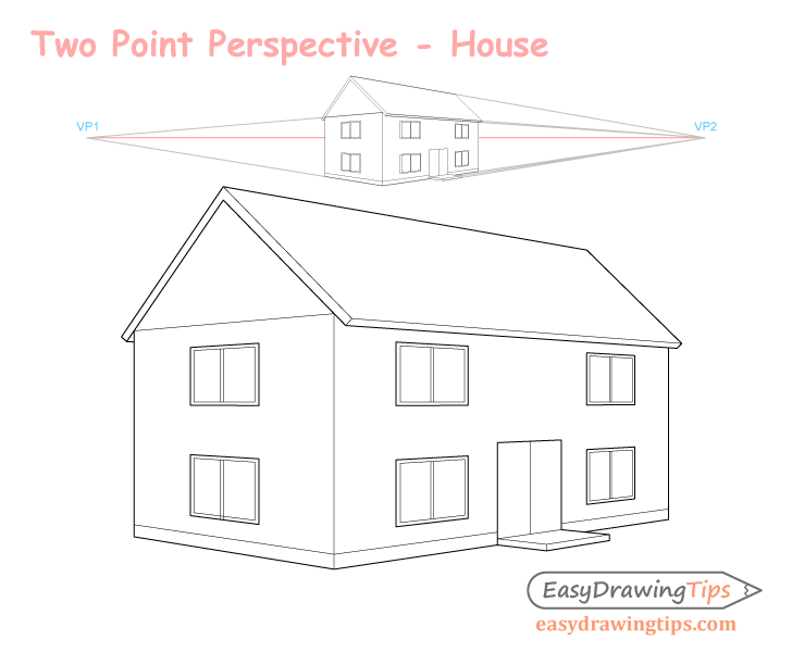 Three point perspective house drawing