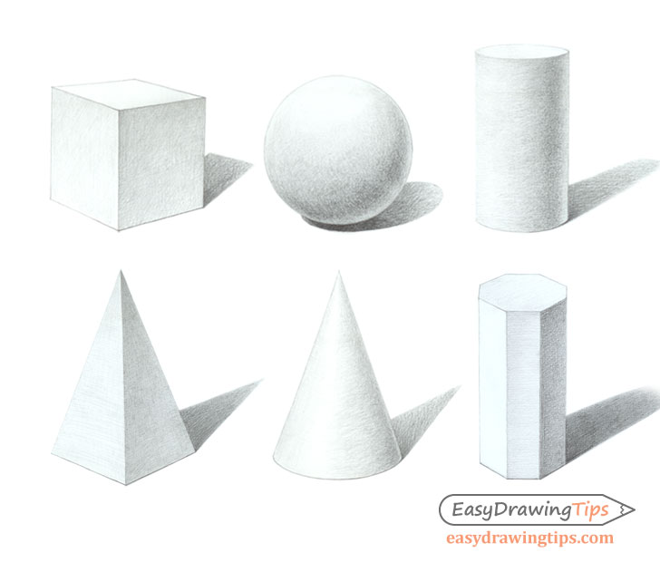 Three dimensional shapes shaded drawings