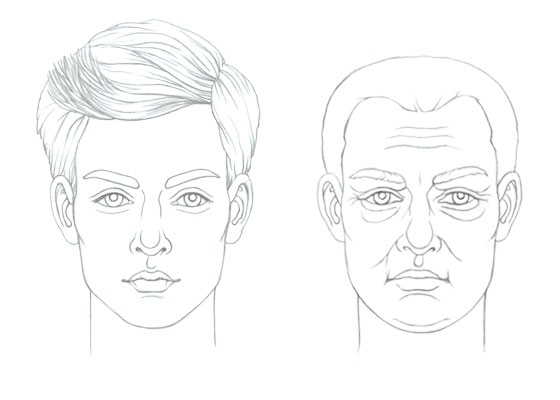 Male face drawing old and young