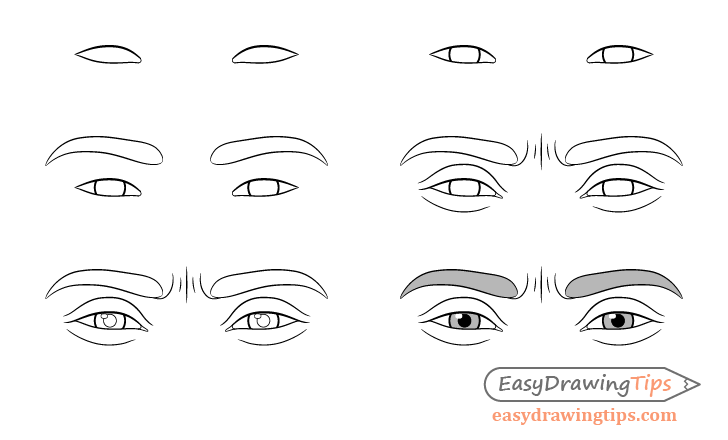 Focused eyes drawing step by step