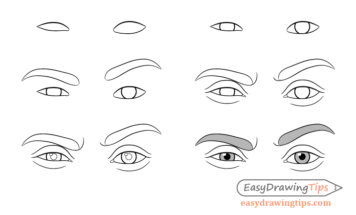 One eyebrow raised eyes drawing step by step